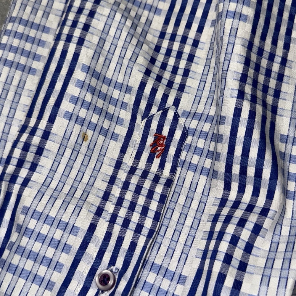 Robert Graham Shirt Mens XL Blue Plaid Check Long Sleeve Funky Crazy Flip Cuff - Picture 12 of 14